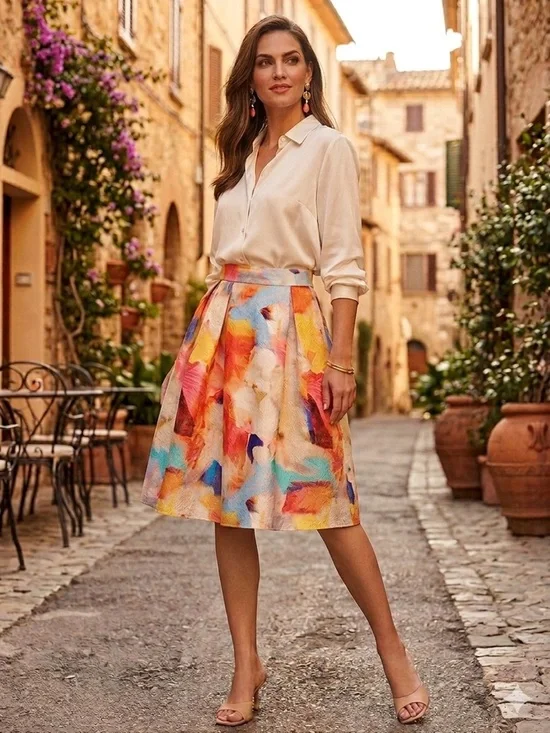 H&M Multicolor Abstract A-Line Skirt in Coral, Yellow & Blue - Picture 3 of 10